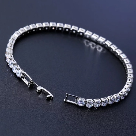 Platinum Plated Diamond Tennis Bracelet - Picture 2 of 3